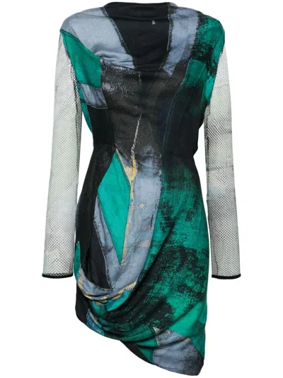 Pre-owned Vivienne Westwood 2015-2016s Fond Mesh-sleeves Dress In 蓝色
