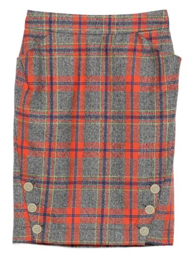 Pre-owned Vivienne Westwood 2016-2017 Buttoned Checked Skirt In Gray
