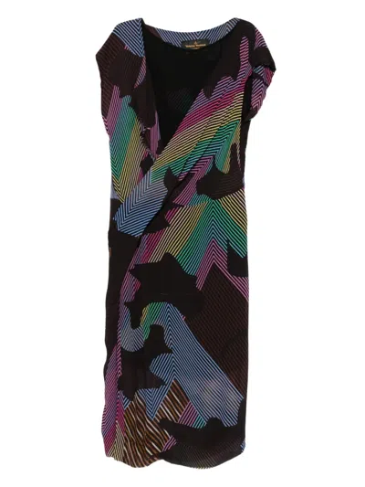 Pre-owned Vivienne Westwood 2017-2018 Geometric-pattern Wrap Dress In Black