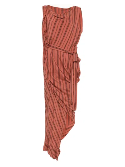 Pre-owned Vivienne Westwood 2019 Striped Draped Dress In Brown