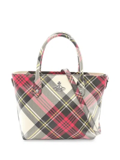 Pre-owned Vivienne Westwood 2020 Mini Saffiano Tartan Check Tote Bag In Red