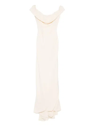 Pre-owned Vivienne Westwood 2020 Off-shoulder Draped Silk Dress In Neutral