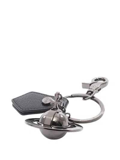 Pre-owned Vivienne Westwood 2020's Orb Leather Key Ring Bag Charm In Gray