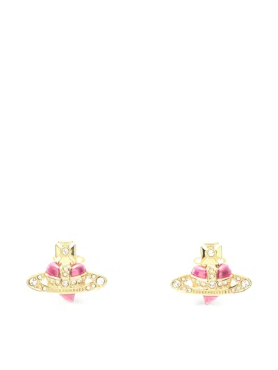 Pre-owned Vivienne Westwood 2020s Diamante Heart Earrings In Gold