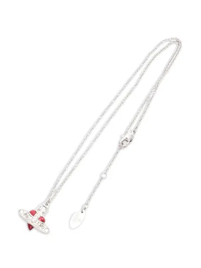 Pre-owned Vivienne Westwood 2020s Diamante Heart Orb Necklace In Silver