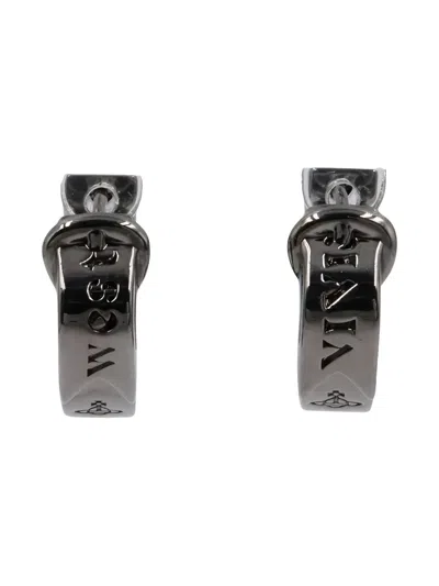 Pre-owned Vivienne Westwood 2020s Engraved-logo Hoop Earrings In Black
