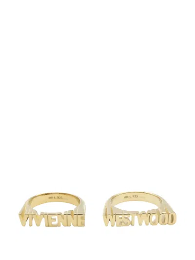 Pre-owned Vivienne Westwood 2020s Essex Logo Rings (set Of Two) In Gold