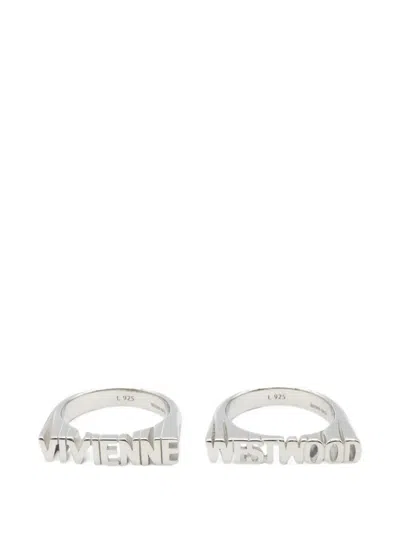 Pre-owned Vivienne Westwood 2020s Essex Ring Set (set Of Two) In Silver