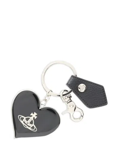 Pre-owned Vivienne Westwood 2020s Heart-shapped Orb Keyring In Black