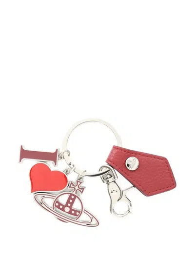 Pre-owned Vivienne Westwood 1920s I Love Orb Leather Keyring In Red