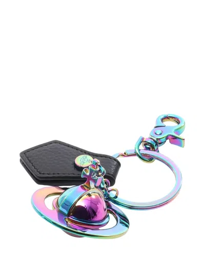 Pre-owned Vivienne Westwood 2020s Orb-charm Leather Keyring In Black