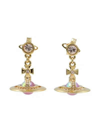 Pre-owned Vivienne Westwood 2020s Orb-drop Earrings In Gold