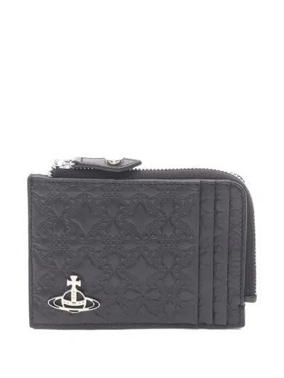 Pre-owned Vivienne Westwood 2020s Orb Embossed Leather Wallet In Black