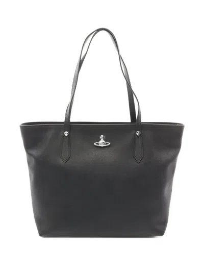 Pre-owned Vivienne Westwood 2020s Orb-plaque Leather Tote Bag In Black