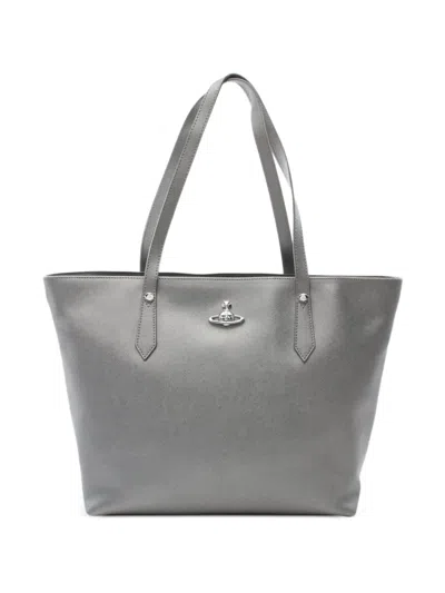 Pre-owned Vivienne Westwood 2020s Orb-plaque Leather Tote Bag In Grey