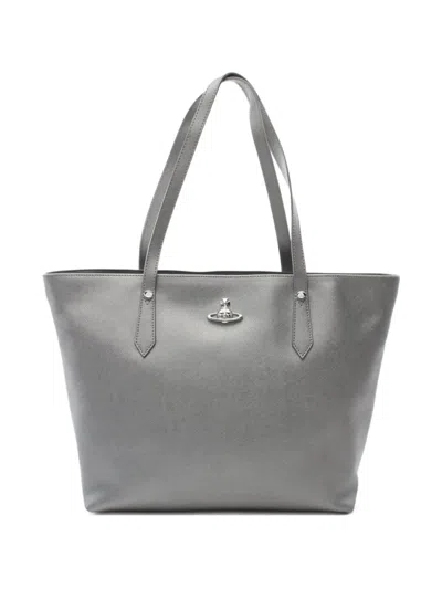 Pre-owned Vivienne Westwood 2020s Orb-plaque Leather Tote Bag In Silver