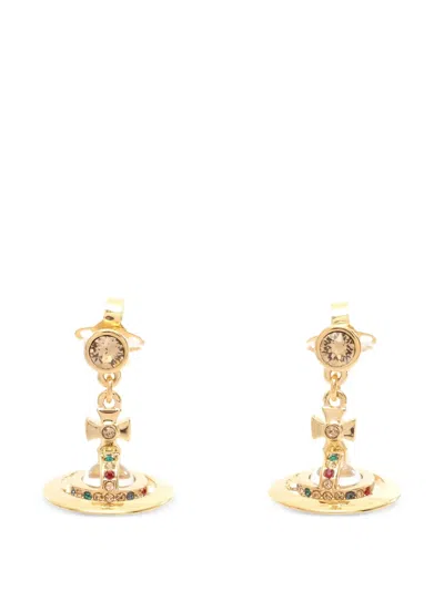 Pre-owned Vivienne Westwood 2020s Orb-rhinestone Earrings In Gold
