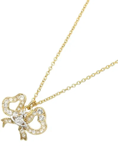 Pre-owned Vivienne Westwood 2020s Orb Rigoberta Ribbon Necklace In Gold