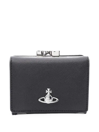 Pre-owned Vivienne Westwood 2020s Orb-motif Leather Wallet In Black