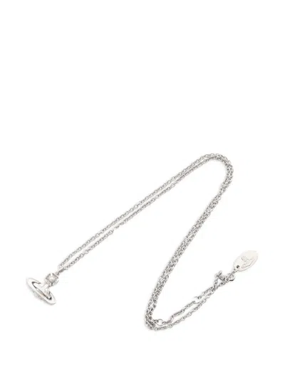 Pre-owned Vivienne Westwood 2020s Simonetta Bas Relief Engraved-logo Necklace In Silver