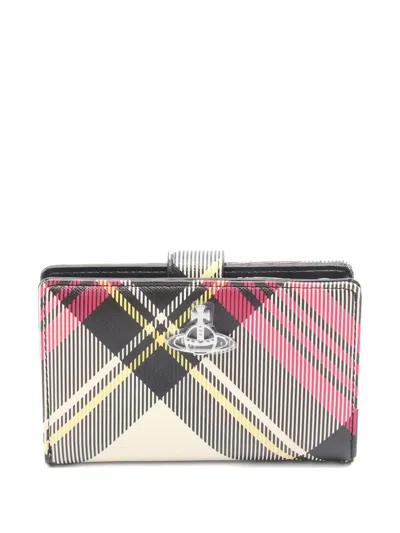 Pre-owned Vivienne Westwood 20s Plaid Zip Wallet In Neutral