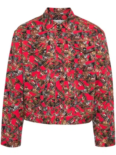 Vivienne Westwood Mens Crazy Orb Marlene Graphic-print Collared Denim Jacket