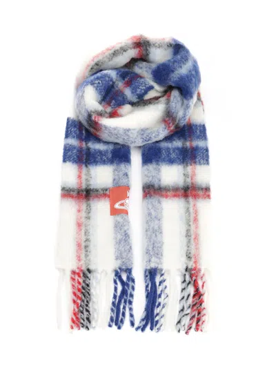 Vivienne Westwood Logo Patch Checked Fringed Scarf In Multi