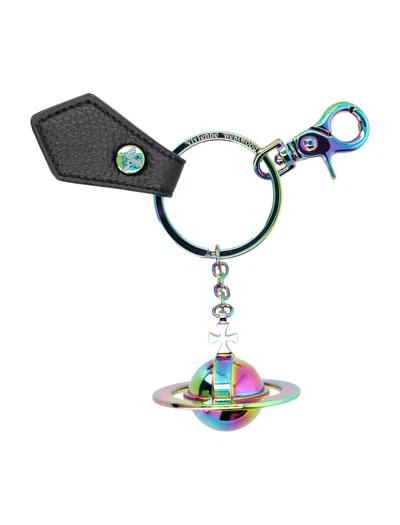 Vivienne Westwood 3d Orb Iridescent Keyring In Black Saffiano Plain