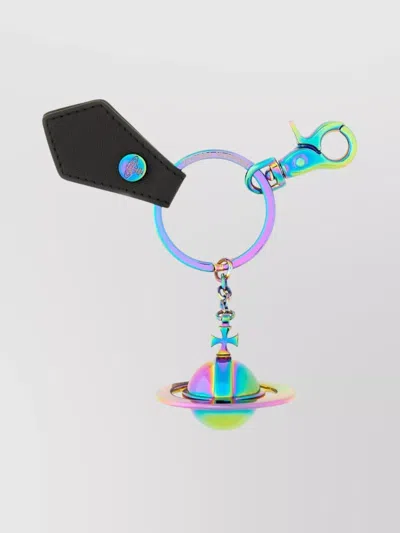 Vivienne Westwood 3d Orb Keychain Iridescent Finish In Black