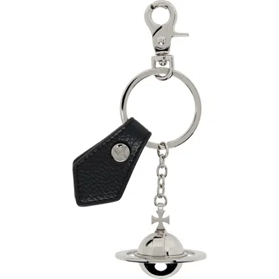 Vivienne Westwood 3d Orb Keychain In N403 Black Pu Grain