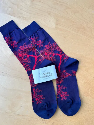 Pre-owned Vivienne Westwood 65$ Vivienne Socks W/ Asian Pattern In Blue