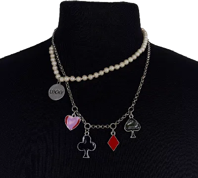 Pre-owned Vivienne Westwood 90's Playing Card/pearl Hybrid Necklace In Silver