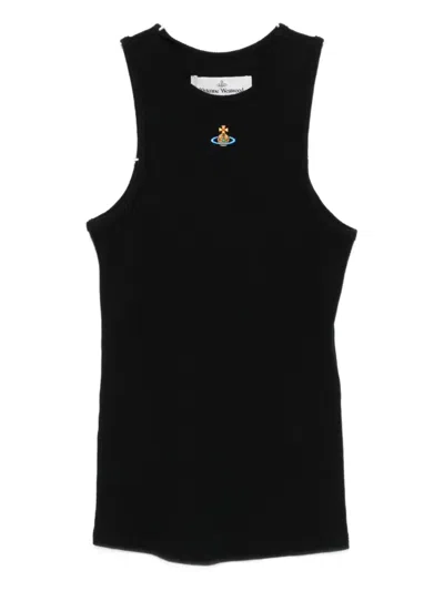Vivienne Westwood 90s Orb-embellished Ribbed Tank Top In Black