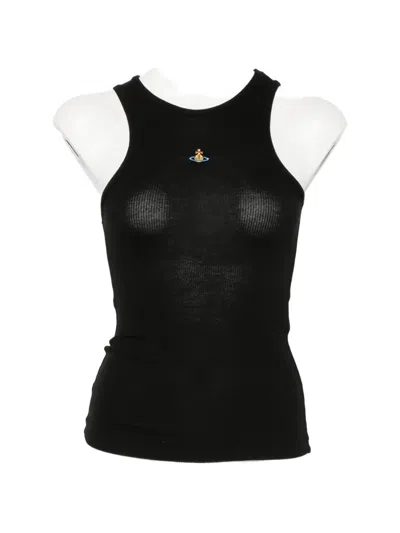 Vivienne Westwood Mens Black 90s Orb-embroidery Ribbed Jersey Vest Top Xl