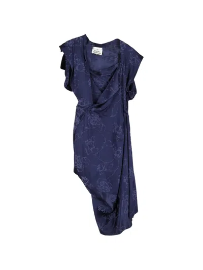 Pre-owned Vivienne Westwood Abstract-print Silk Midi Dress In Blue