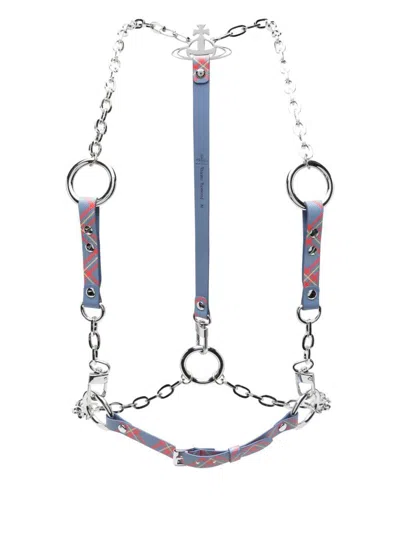 Vivienne Westwood Chain Detail Adjustable Fit Belts In Blue/orange Tartan