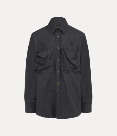 Vivienne Westwood Achilles Overshirt Co. Linen Chambray Navy Blue S Men In Black