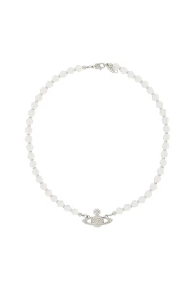 Vivienne Westwood Messaline Platinum-plated Crystal Choker In Bianco