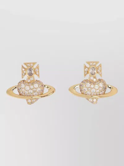 Vivienne Westwood Agnatha Crystal Heart Cross Stud Earrings In Gold
