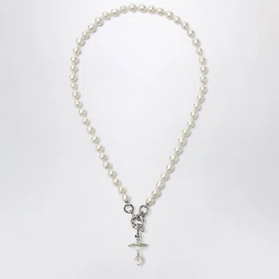 Vivienne Westwood Aleksa Orb Mini Pearl Necklace With Crystal Pendant In Metal