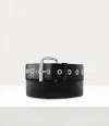 Vivienne Westwood Alex Belt Rhodium-black-leather Brass Unisex In Rhodium-black-leather