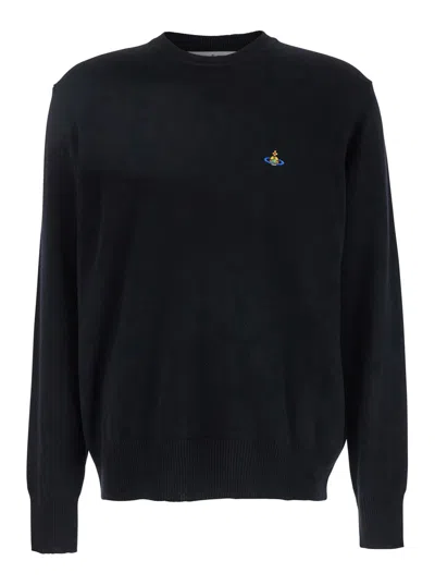 Vivienne Westwood Alex Black Crewneck Sweater With Orb Logo Detail On The Front In Wool And Cashmere Woman
