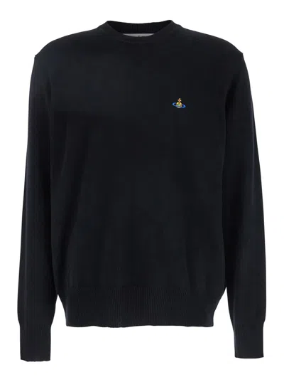VIVIENNE WESTWOOD 'ALEX' BLACK CREWNECK SWEATER WITH ORB LOGO DETAIL ON THE FRONT IN WOOL AND CASHMERE WOMAN