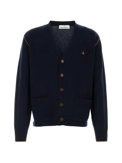 Vivienne Westwood Alex Buttoned Logo-patch Cardigan In Blue
