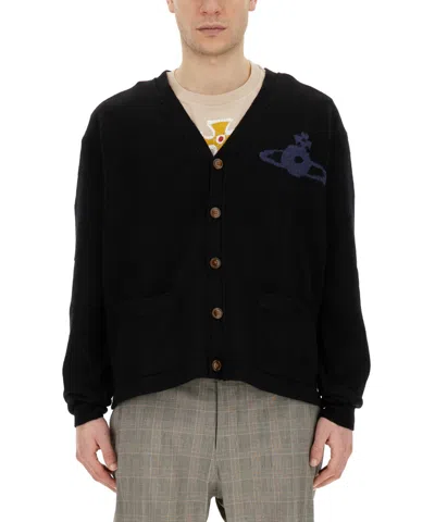 Vivienne Westwood Black Wool And Cashmere Blend Cardigan In Multi
