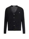 Vivienne Westwood Black V Neck Cardigan With Orb Embroidery In Cotton And Cashmere In Black