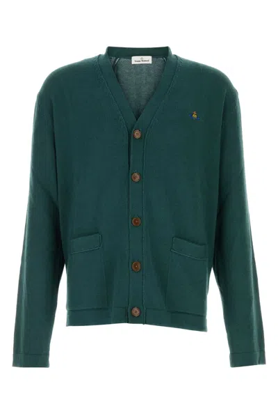 Vivienne Westwood Mens Alex Orb-embroidered Cotton-blend Cardigan Woodland Xl In Green