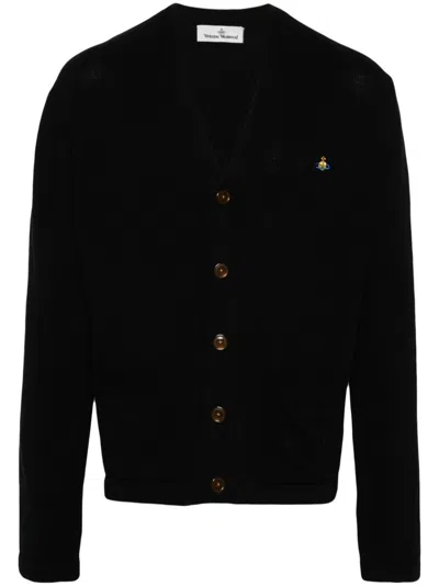 Vivienne Westwood Cashmere-blend Ribbed V-neck Cardigan In Black