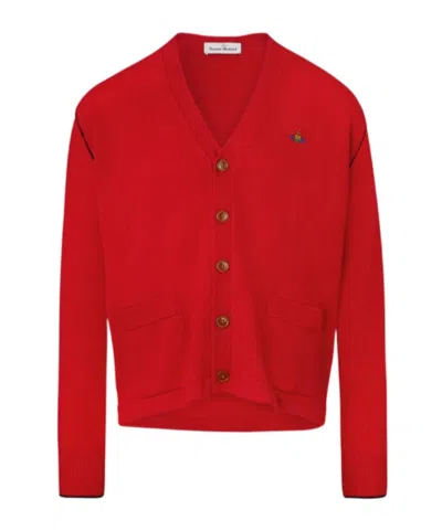 Vivienne Westwood Embroidered Cardigan With Pockets And V-neck In Red