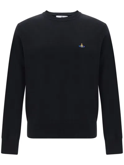 Vivienne Westwood Crewneck Sweater With Embroidered Emblem And Ribbed Details In Black